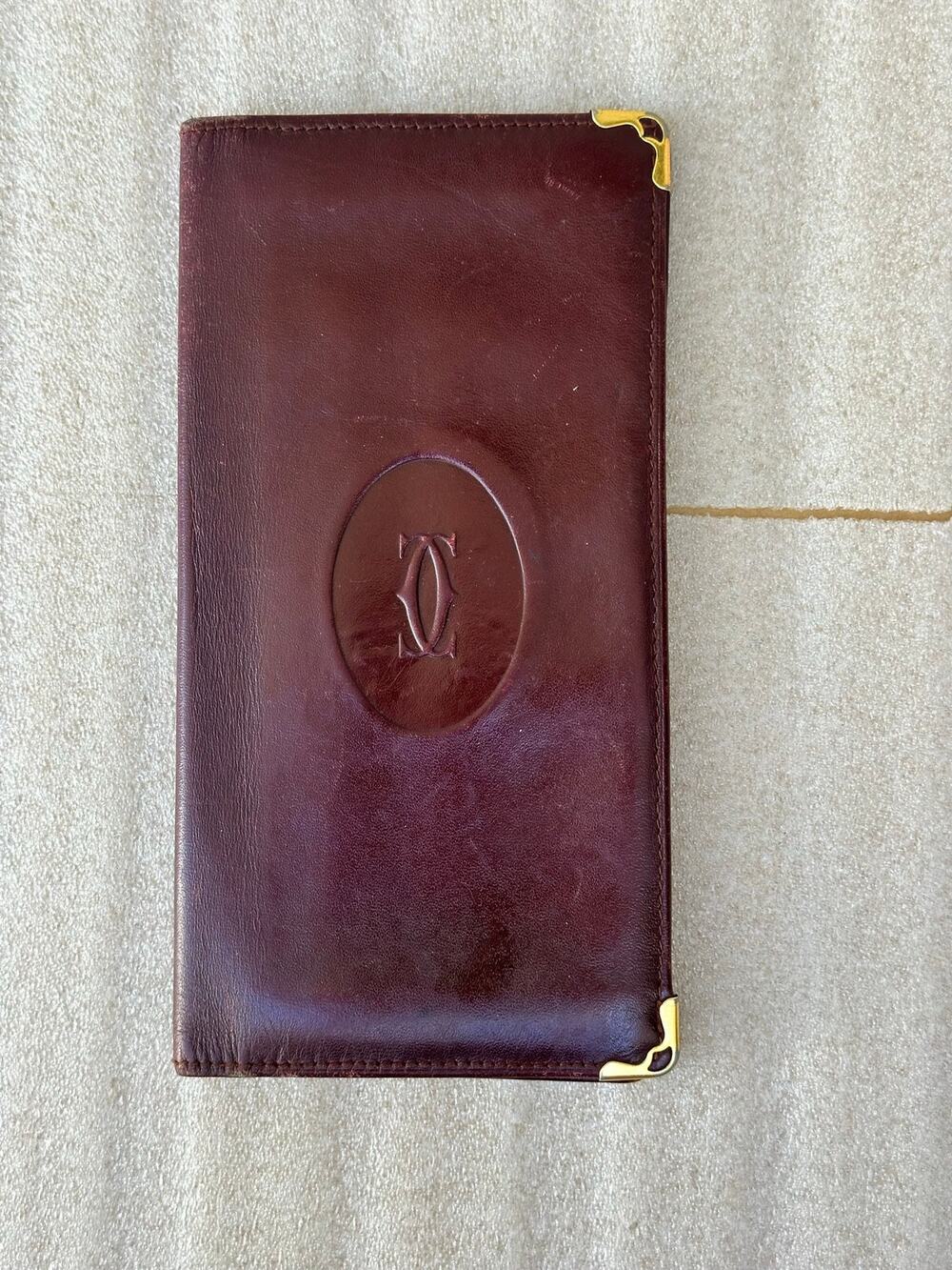 Cartier Must de Cartier Bordeaux Leather Checkbook Wallet Organizer Vintage